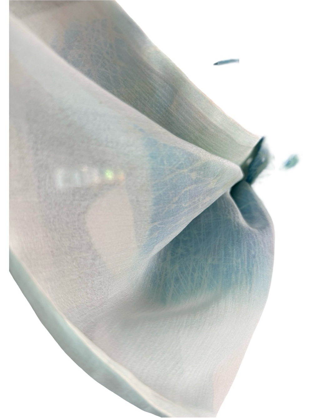 Vintage Silk Chiffon Scarf Teal Blue Mint Abstract Print 16x42 - Picture 4 of 5